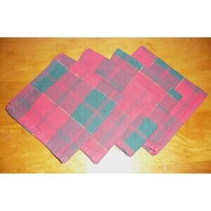 Set of 4 Christmas Red & Green Tartan Plaid Fabric Napkin with Gold Accents 16"